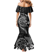 Personalised New Zealand Aotearoa Darts Masters Family Matching Mermaid Dress and Hawaiian Shirt Tribal Silver Fern and Ta Moko Dartboard - Polynesian Pride
