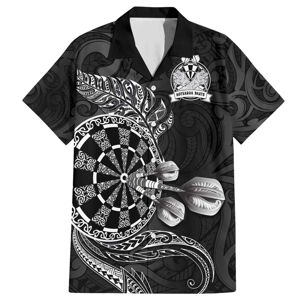 Personalised New Zealand Aotearoa Darts Masters Family Matching Off Shoulder Maxi Dress and Hawaiian Shirt Tribal Silver Fern and Ta Moko Dartboard - Polynesian Pride