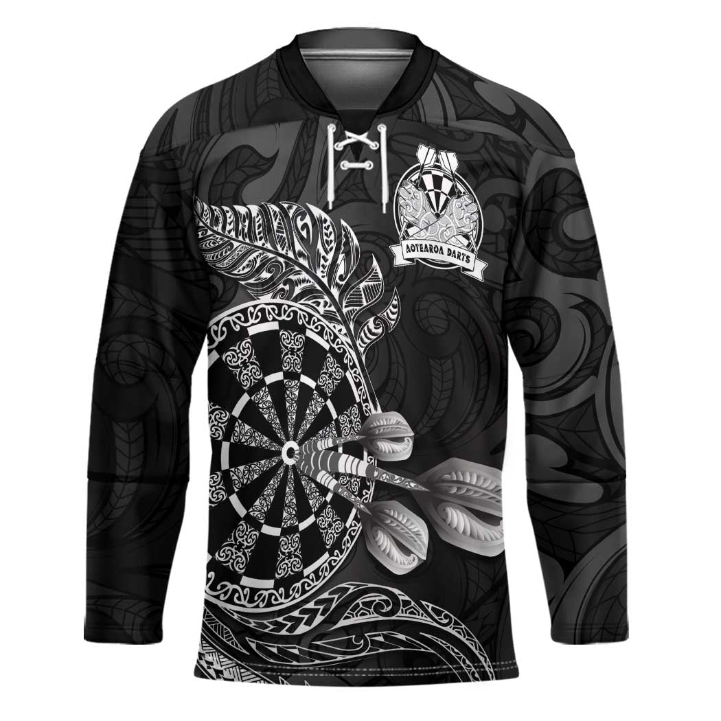 Personalised New Zealand Aotearoa Darts Masters Hockey Jersey Tribal Silver Fern and Ta Moko Dartboard - Polynesian Pride