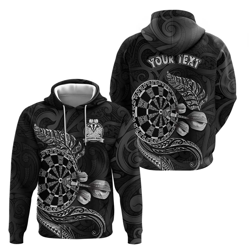 Personalised New Zealand Aotearoa Darts Masters Hoodie Tribal Silver Fern and Ta Moko Dartboard - Polynesian Pride