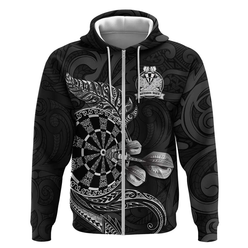 Personalised New Zealand Aotearoa Darts Masters Hoodie Tribal Silver Fern and Ta Moko Dartboard - Polynesian Pride