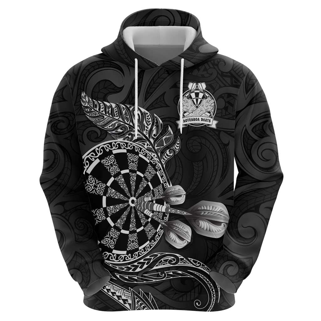 Personalised New Zealand Aotearoa Darts Masters Hoodie Tribal Silver Fern and Ta Moko Dartboard - Polynesian Pride