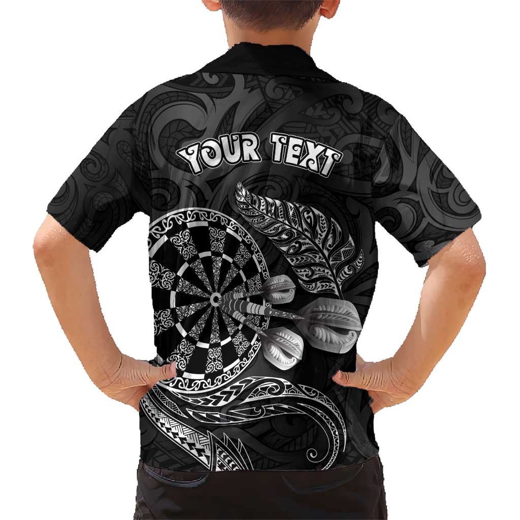 Personalised New Zealand Aotearoa Darts Masters Kid Hawaiian Shirt Tribal Silver Fern and Ta Moko Dartboard - Polynesian Pride