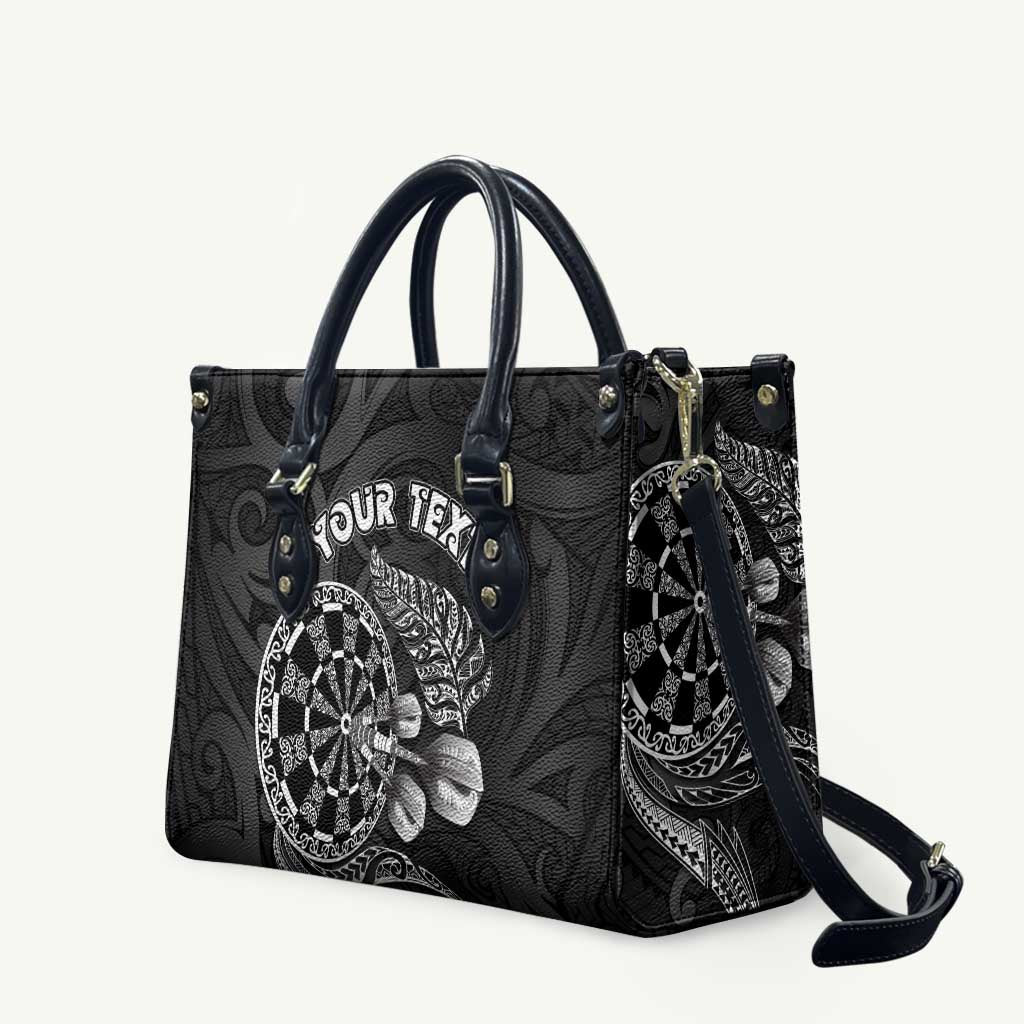 Personalised New Zealand Aotearoa Darts Masters Leather Bag Tribal Silver Fern and Ta Moko Dartboard - Polynesian Pride