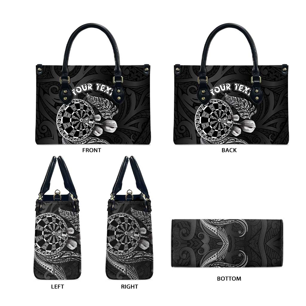 Personalised New Zealand Aotearoa Darts Masters Leather Bag Tribal Silver Fern and Ta Moko Dartboard - Polynesian Pride