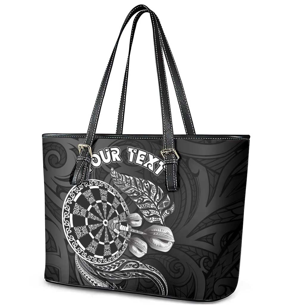 Personalised New Zealand Aotearoa Darts Masters Leather Tote Bag Tribal Silver Fern and Ta Moko Dartboard - Polynesian Pride