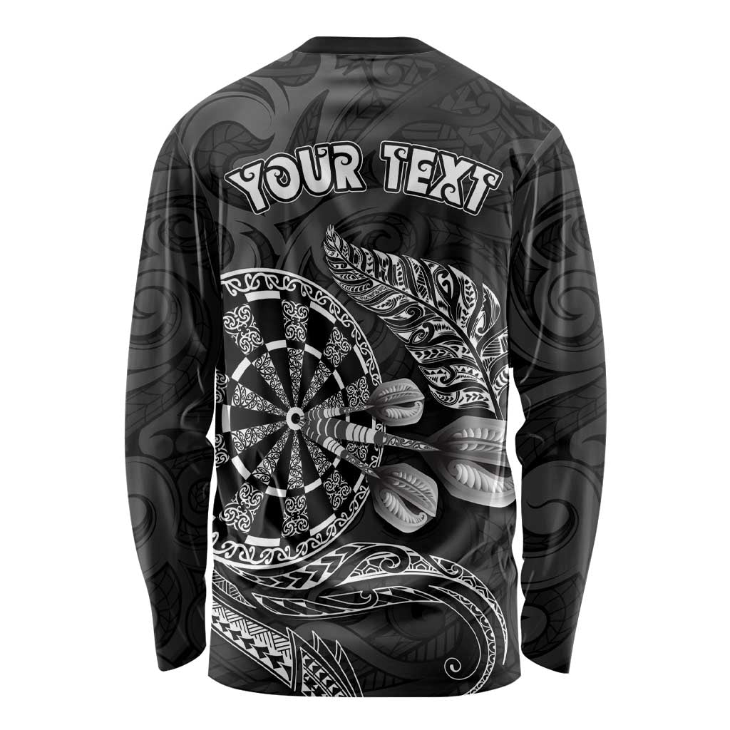 Personalised New Zealand Aotearoa Darts Masters Long Sleeve Shirt Tribal Silver Fern and Ta Moko Dartboard - Polynesian Pride