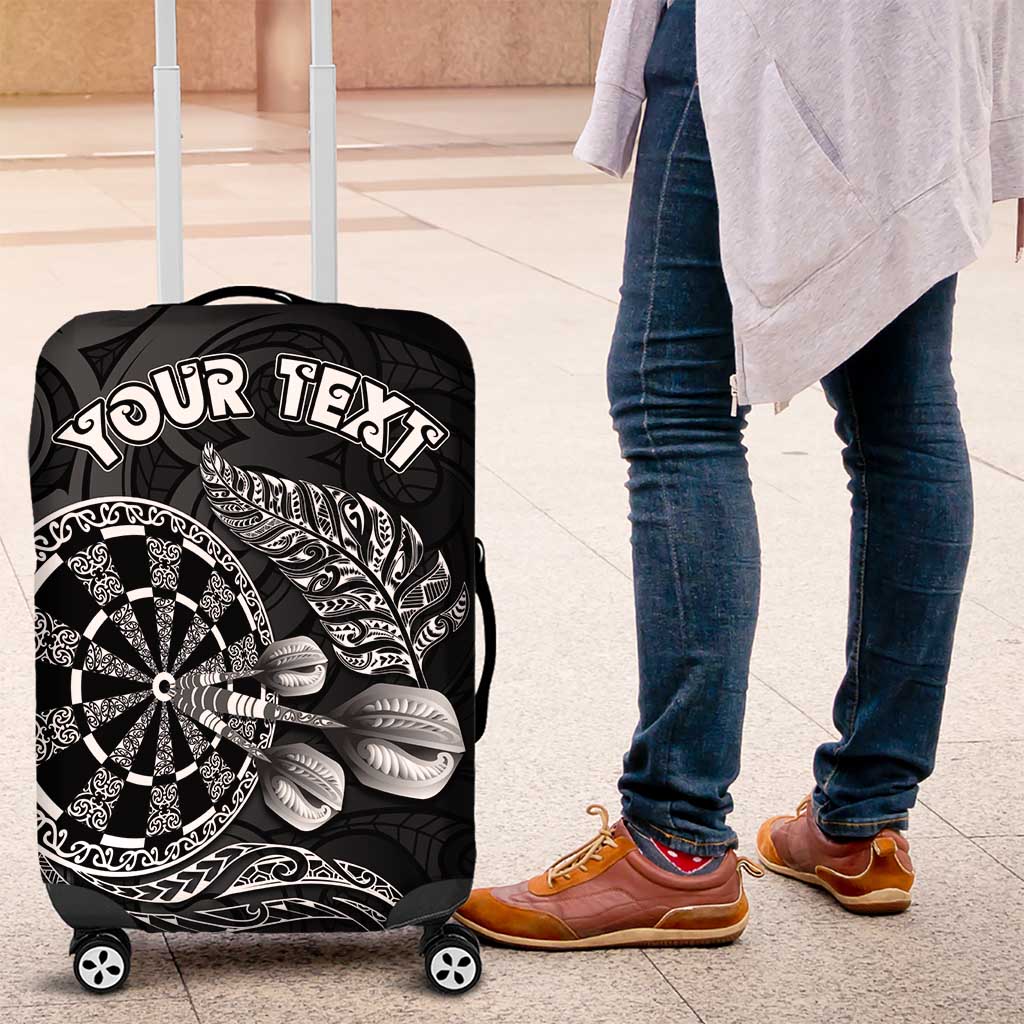 Personalised New Zealand Aotearoa Darts Masters Luggage Cover Tribal Silver Fern and Ta Moko Dartboard - Polynesian Pride