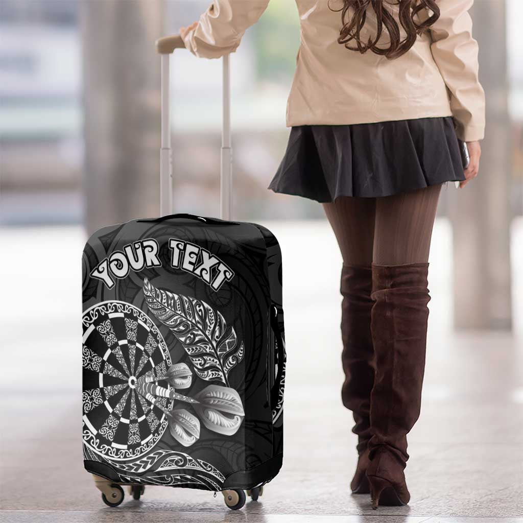 Personalised New Zealand Aotearoa Darts Masters Luggage Cover Tribal Silver Fern and Ta Moko Dartboard - Polynesian Pride