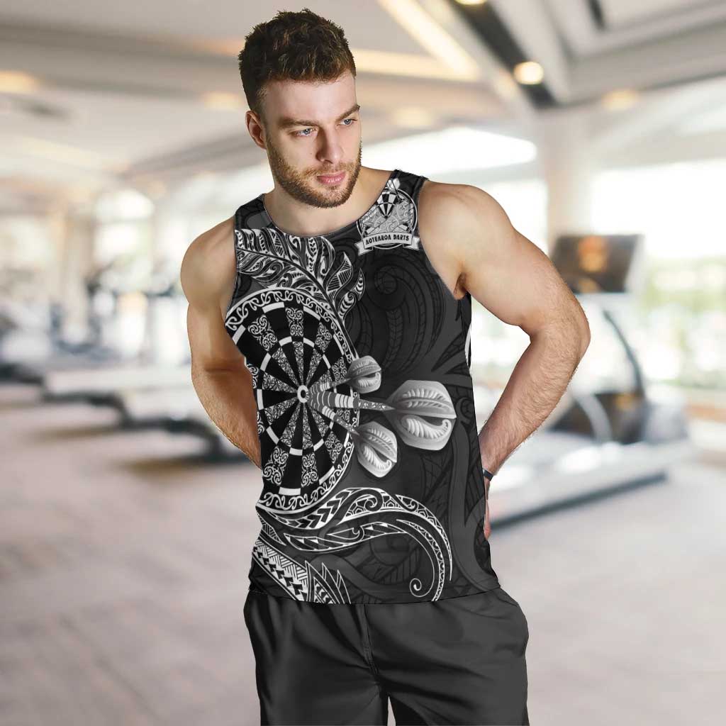 Personalised New Zealand Aotearoa Darts Masters Men Tank Top Tribal Silver Fern and Ta Moko Dartboard - Polynesian Pride