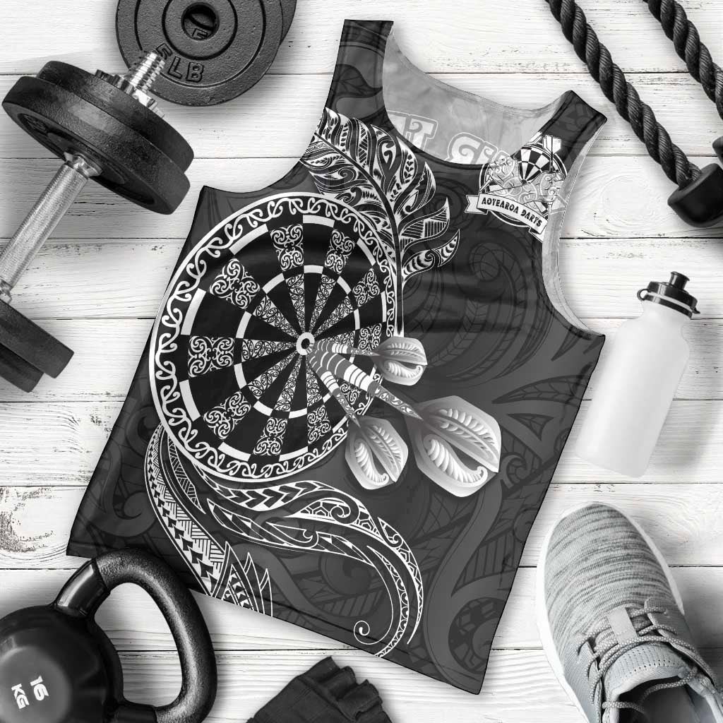 Personalised New Zealand Aotearoa Darts Masters Men Tank Top Tribal Silver Fern and Ta Moko Dartboard - Polynesian Pride