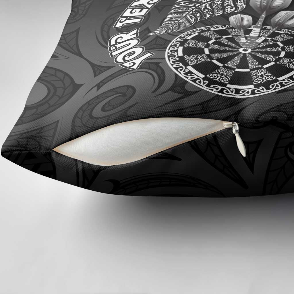 Personalised New Zealand Aotearoa Darts Masters Pillow Cover Tribal Silver Fern and Ta Moko Dartboard - Polynesian Pride