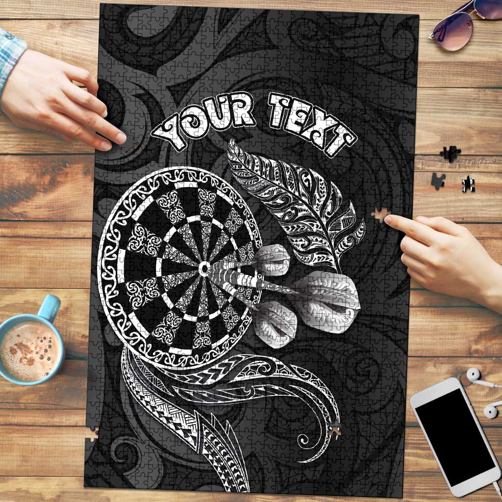 Personalised New Zealand Aotearoa Darts Masters Puzzle Tribal Silver Fern and Ta Moko Dartboard - Polynesian Pride
