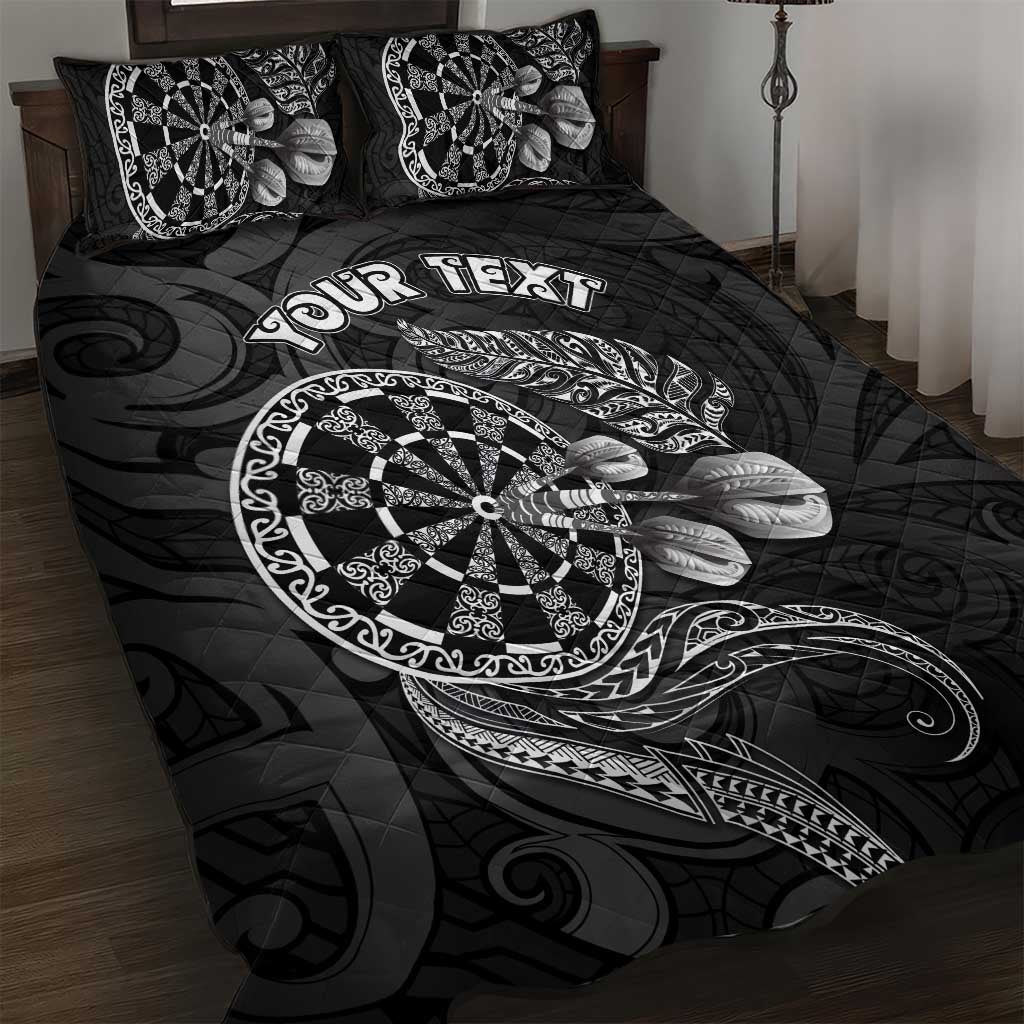 Personalised New Zealand Aotearoa Darts Masters Quilt Bed Set Tribal Silver Fern and Ta Moko Dartboard - Polynesian Pride