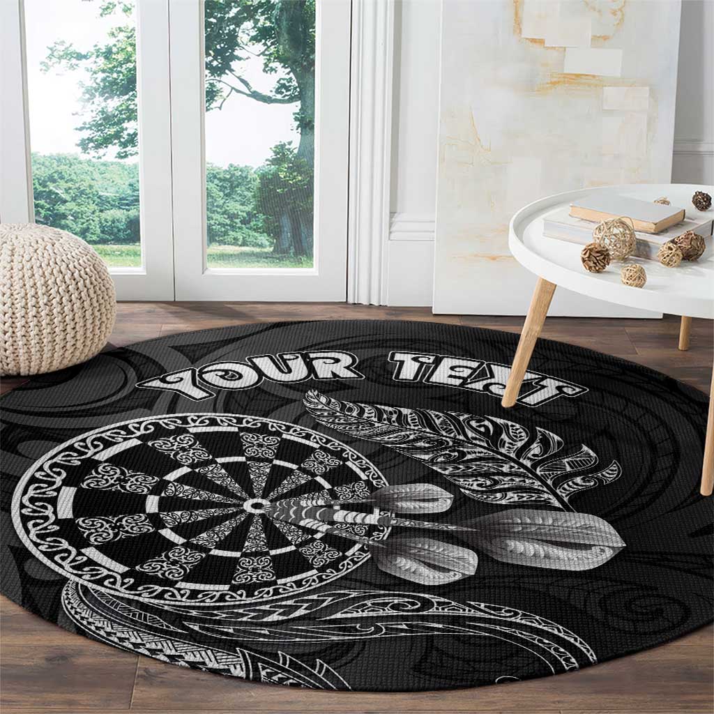 Personalised New Zealand Aotearoa Darts Masters Round Carpet Tribal Silver Fern and Ta Moko Dartboard - Polynesian Pride