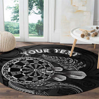 Personalised New Zealand Aotearoa Darts Masters Round Carpet Tribal Silver Fern and Ta Moko Dartboard - Polynesian Pride