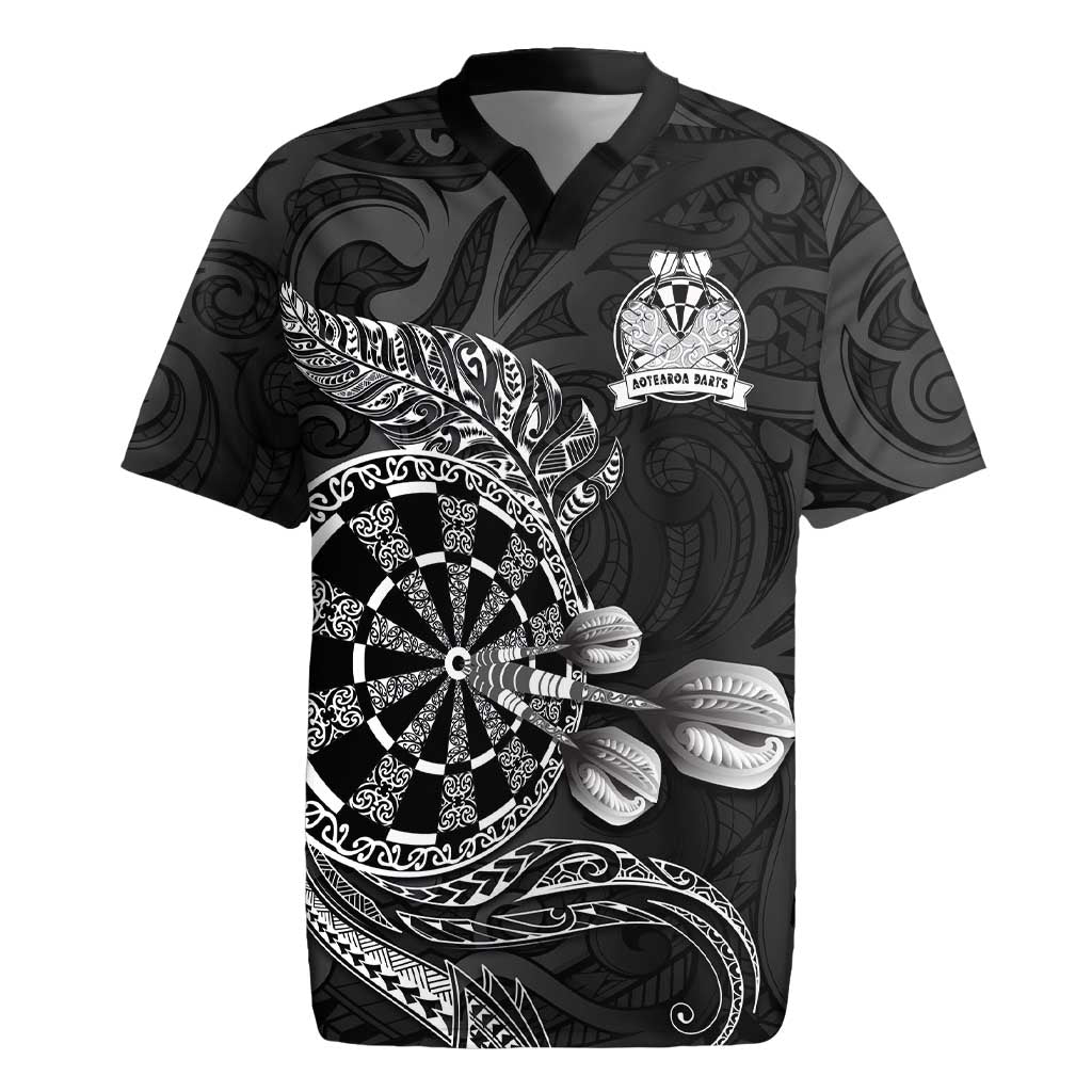 Personalised New Zealand Aotearoa Darts Masters Rugby Jersey Tribal Silver Fern and Ta Moko Dartboard - Polynesian Pride