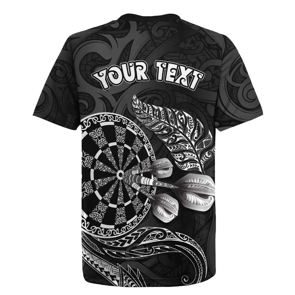 Personalised New Zealand Aotearoa Darts Masters Rugby Jersey Tribal Silver Fern and Ta Moko Dartboard - Polynesian Pride