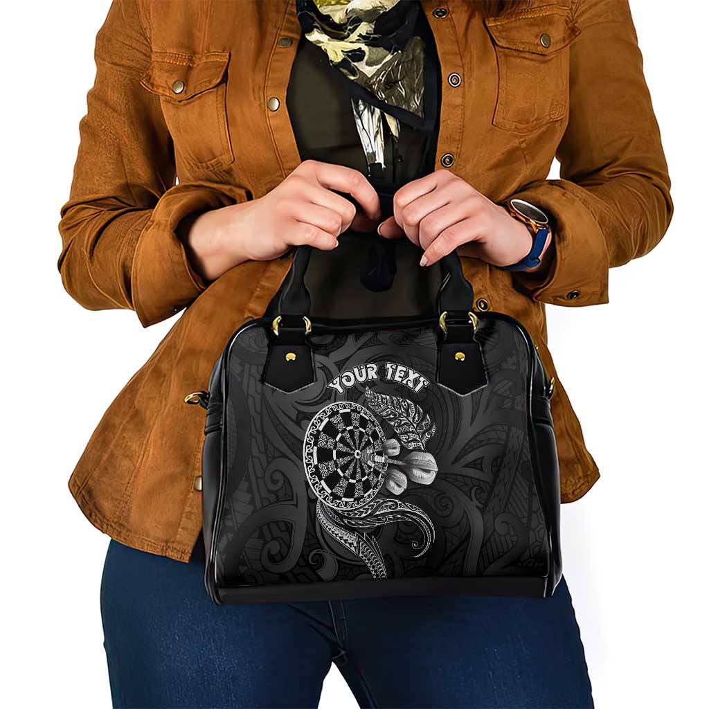 Personalised New Zealand Aotearoa Darts Masters Shoulder Handbag Tribal Silver Fern and Ta Moko Dartboard - Polynesian Pride