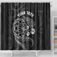 Personalised New Zealand Aotearoa Darts Masters Shower Curtain Tribal Silver Fern and Ta Moko Dartboard - Polynesian Pride