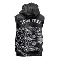 Personalised New Zealand Aotearoa Darts Masters Sleeveless Hoodie Tribal Silver Fern and Ta Moko Dartboard - Polynesian Pride