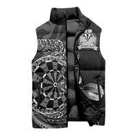Personalised New Zealand Aotearoa Darts Masters Sleeveless Puffer Jacket Tribal Silver Fern and Ta Moko Dartboard - Polynesian Pride