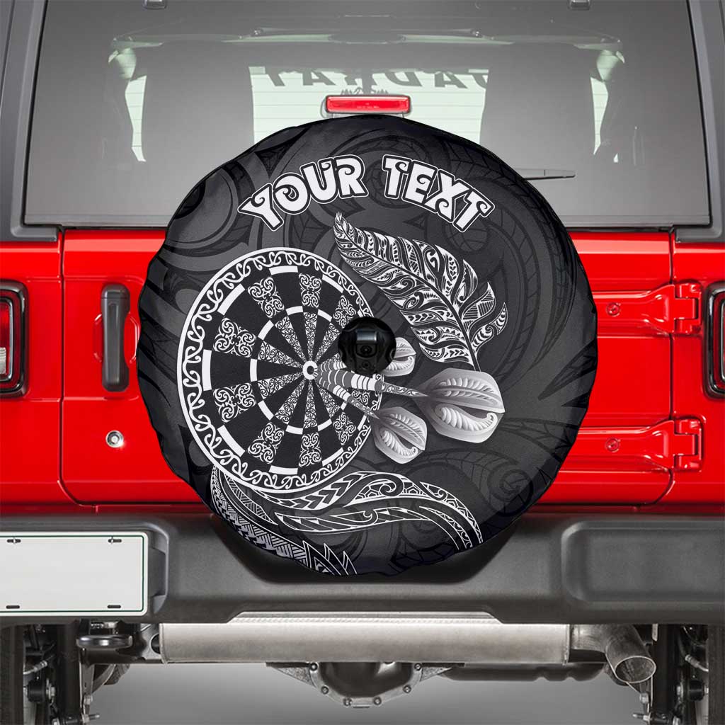 Personalised New Zealand Aotearoa Darts Masters Spare Tire Cover Tribal Silver Fern and Ta Moko Dartboard - Polynesian Pride
