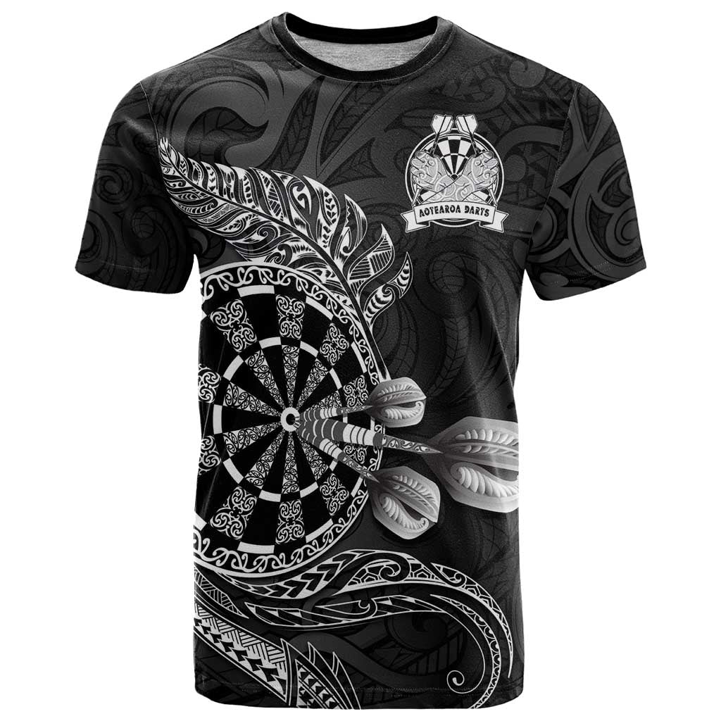 Personalised New Zealand Aotearoa Darts Masters T Shirt Tribal Silver Fern and Ta Moko Dartboard - Polynesian Pride