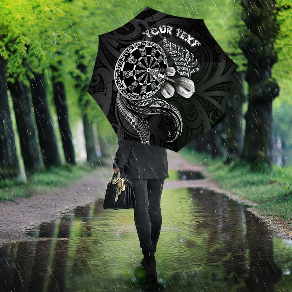 Personalised New Zealand Aotearoa Darts Masters Umbrella Tribal Silver Fern and Ta Moko Dartboard - Polynesian Pride
