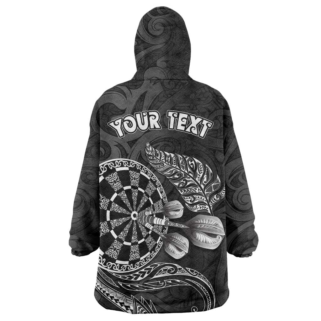 Personalised New Zealand Aotearoa Darts Masters Wearable Blanket Hoodie Tribal Silver Fern and Ta Moko Dartboard - Polynesian Pride