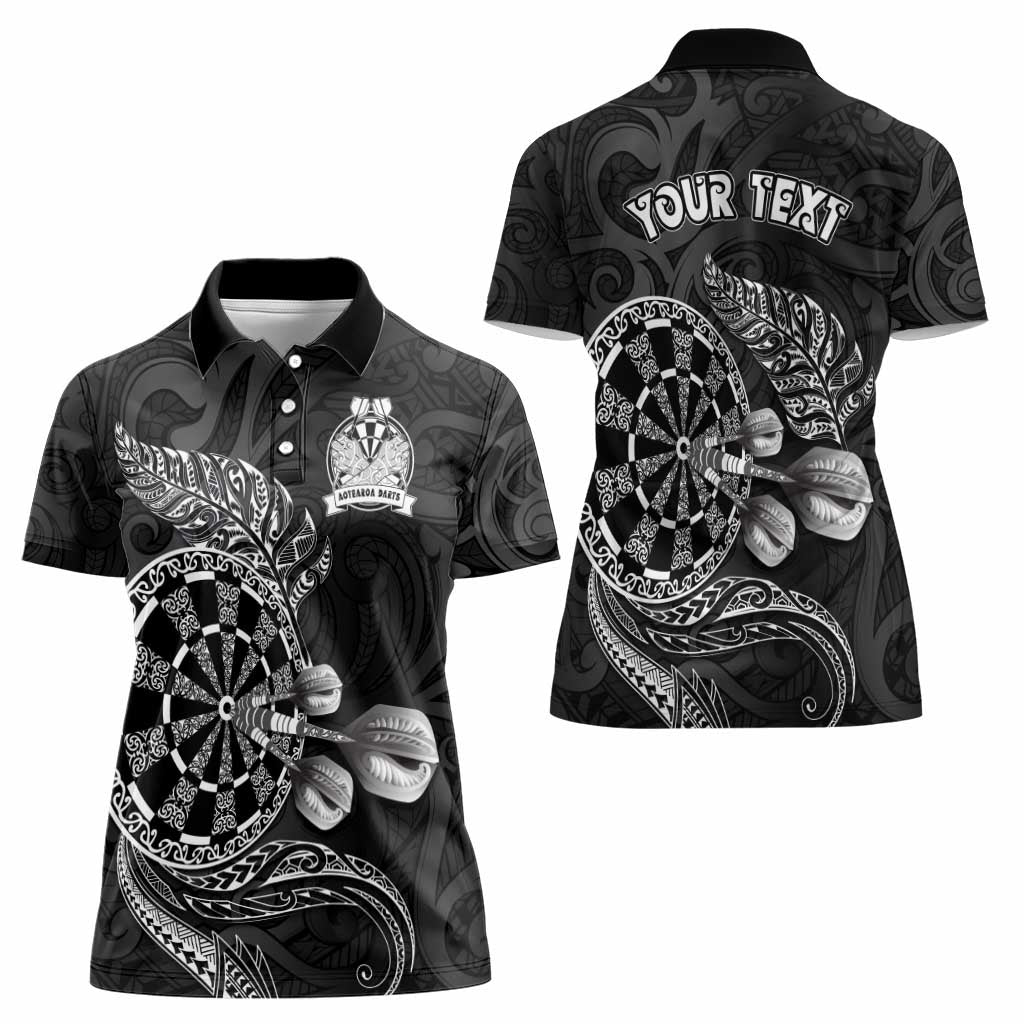Personalised New Zealand Aotearoa Darts Masters Women Polo Shirt Tribal Silver Fern and Ta Moko Dartboard - Polynesian Pride