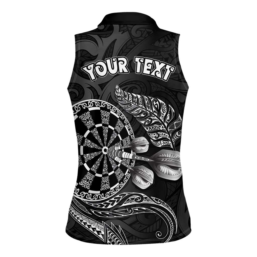 Personalised New Zealand Aotearoa Darts Masters Women Sleeveless Polo Shirt Tribal Silver Fern and Ta Moko Dartboard - Polynesian Pride