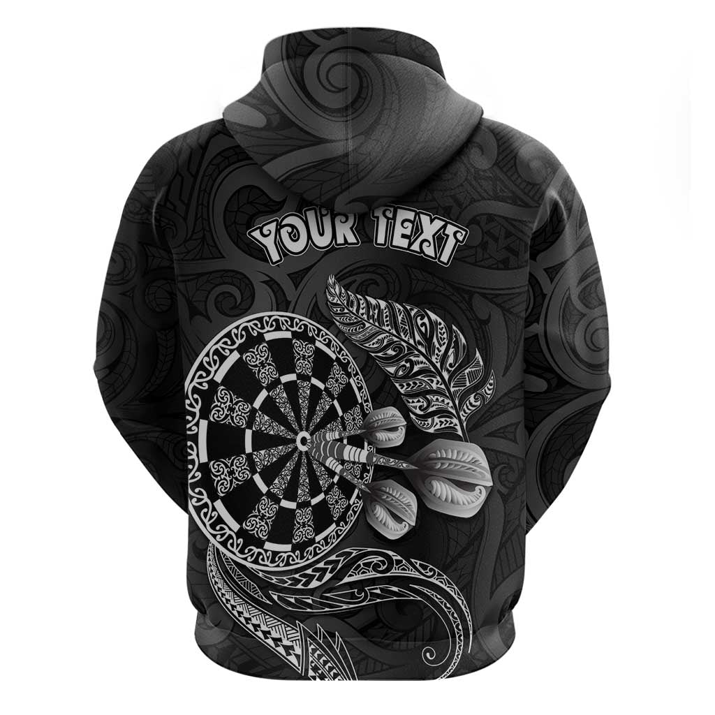 Personalised New Zealand Aotearoa Darts Masters Zip Hoodie Tribal Silver Fern and Ta Moko Dartboard - Polynesian Pride
