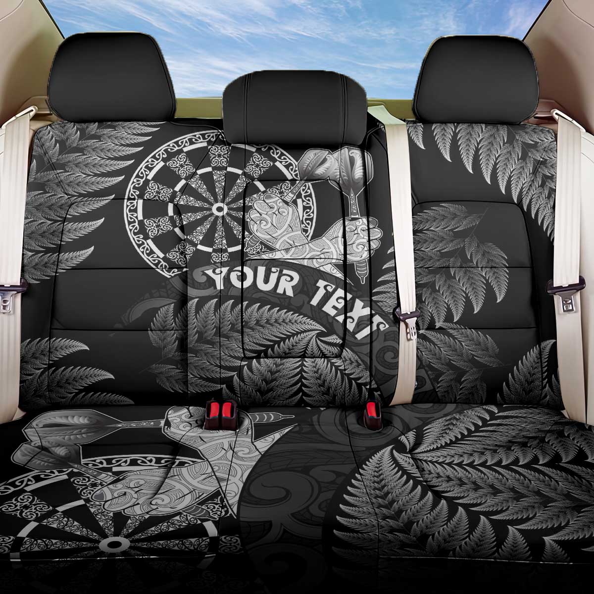 Personalised New Zealand Aotearoa Darts Masters Back Car Seat Cover Silver Fern and Maori Spirit - Polynesian Pride