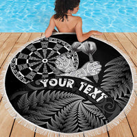 Personalised New Zealand Aotearoa Darts Masters Beach Blanket Silver Fern and Maori Spirit - Polynesian Pride