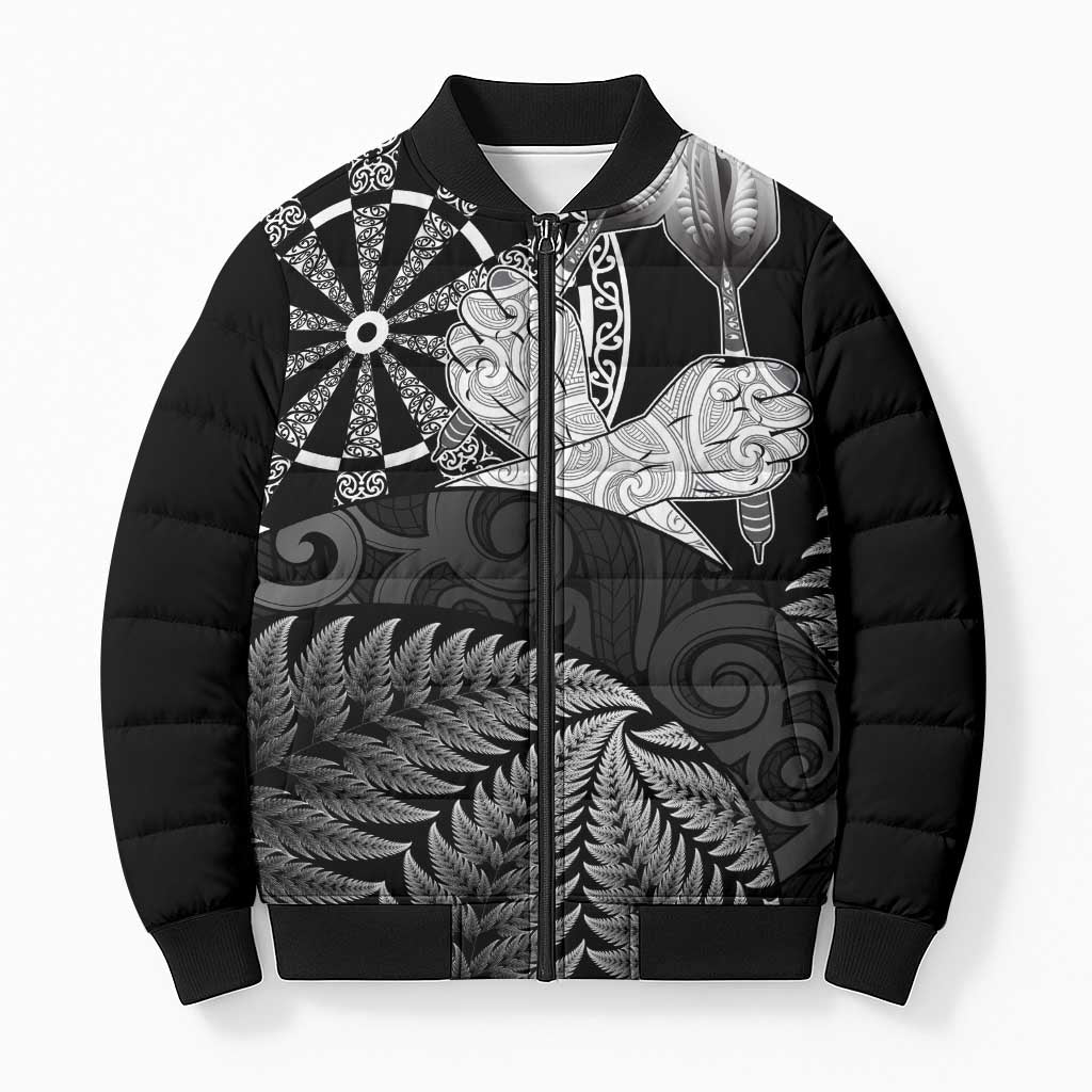 Personalised New Zealand Aotearoa Darts Masters Bomber Puffer Jacket Silver Fern and Maori Spirit - Polynesian Pride