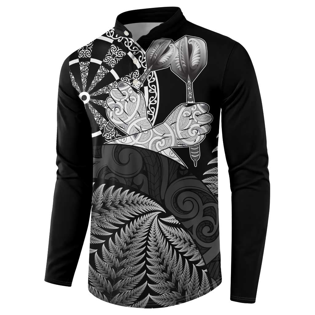 Personalised New Zealand Aotearoa Darts Masters Button Sweatshirt Silver Fern and Maori Spirit - Polynesian Pride