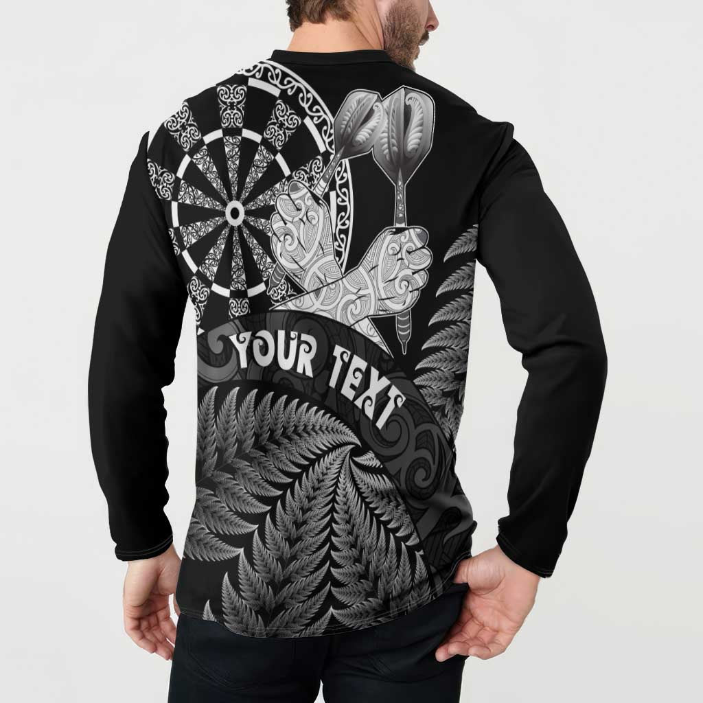 Personalised New Zealand Aotearoa Darts Masters Button Sweatshirt Silver Fern and Maori Spirit - Polynesian Pride