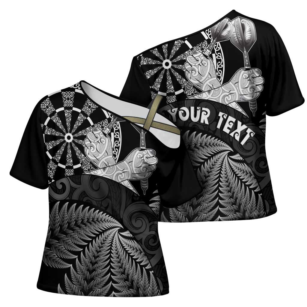 Personalised New Zealand Aotearoa Darts Masters Cross Shoulder Shirt Silver Fern and Maori Spirit - Polynesian Pride
