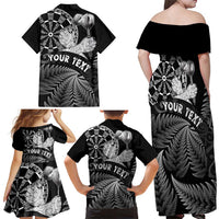 Personalised New Zealand Aotearoa Darts Masters Family Matching Off Shoulder Maxi Dress and Hawaiian Shirt Silver Fern and Maori Spirit - Polynesian Pride