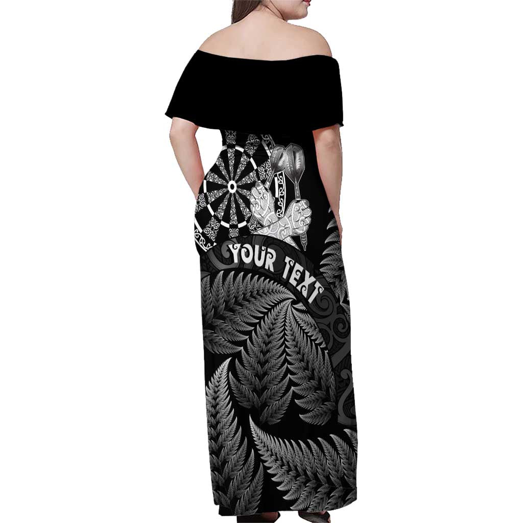 Personalised New Zealand Aotearoa Darts Masters Family Matching Off Shoulder Maxi Dress and Hawaiian Shirt Silver Fern and Maori Spirit - Polynesian Pride