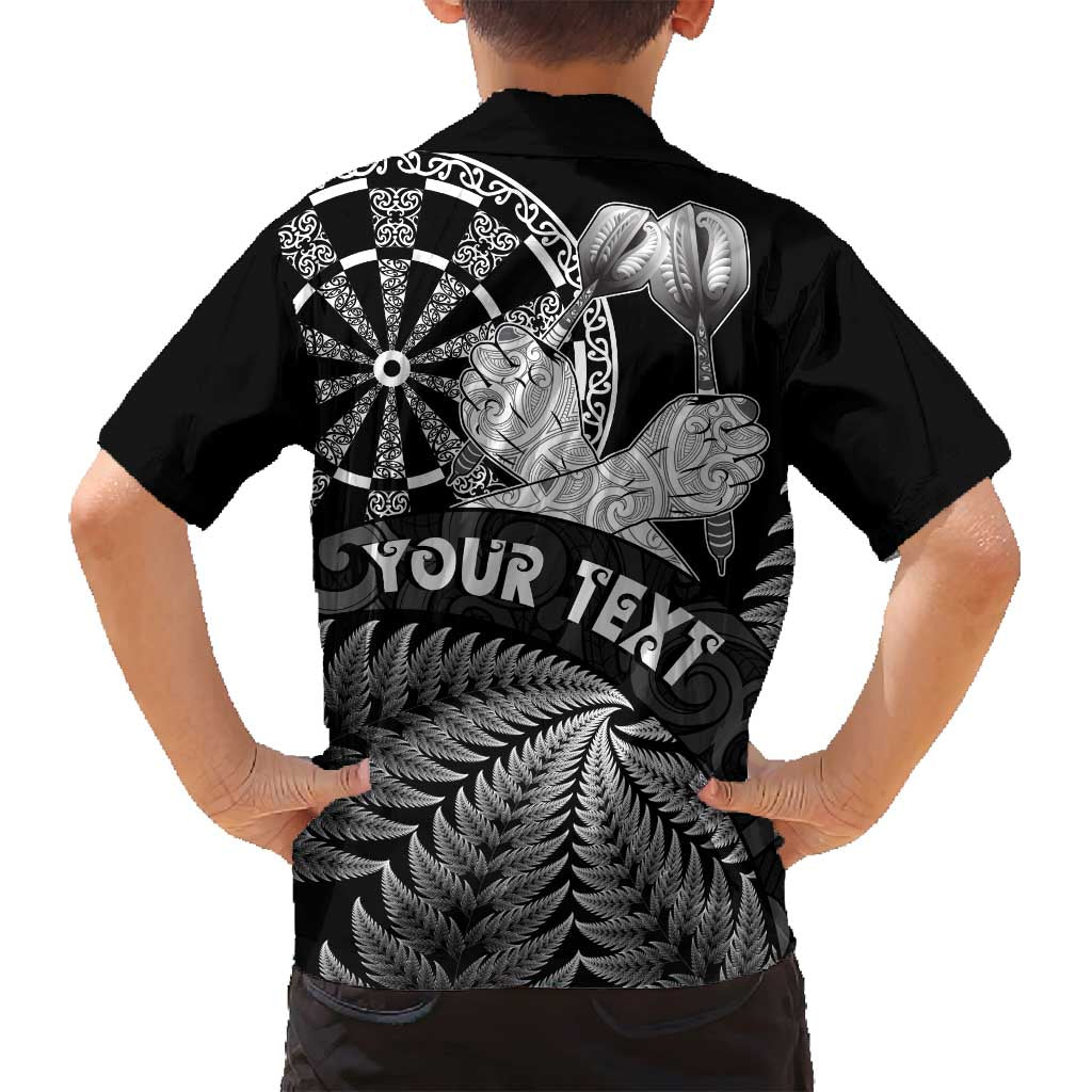 Personalised New Zealand Aotearoa Darts Masters Family Matching Off Shoulder Short Dress and Hawaiian Shirt Silver Fern and Maori Spirit - Polynesian Pride