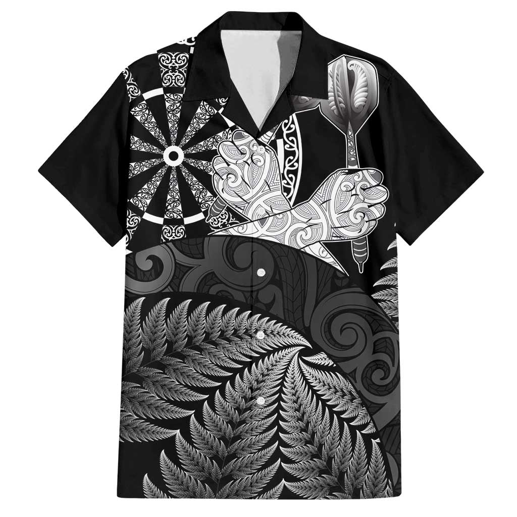 Personalised New Zealand Aotearoa Darts Masters Family Matching Off Shoulder Short Dress and Hawaiian Shirt Silver Fern and Maori Spirit - Polynesian Pride