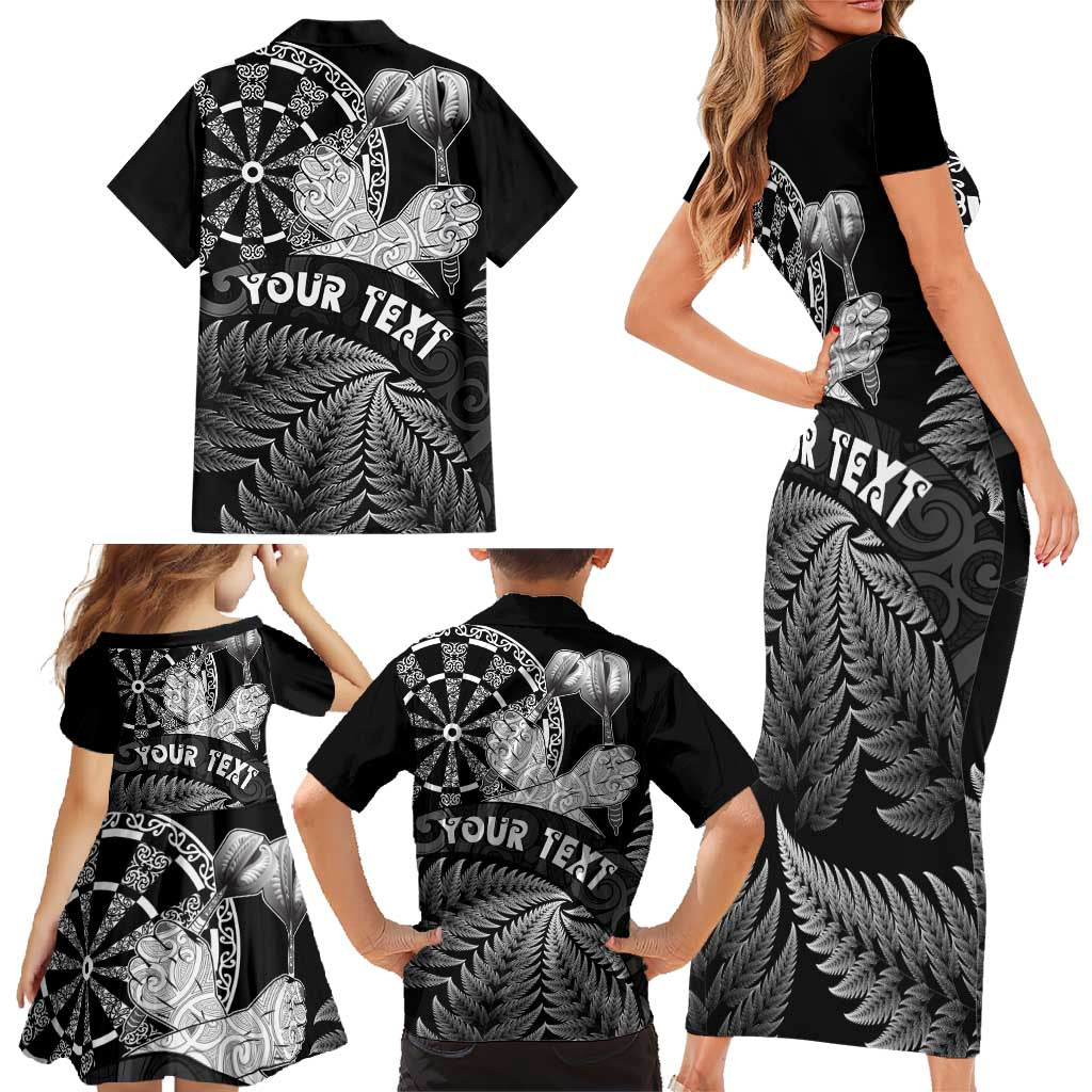 Personalised New Zealand Aotearoa Darts Masters Family Matching Short Sleeve Bodycon Dress and Hawaiian Shirt Silver Fern and Maori Spirit - Polynesian Pride