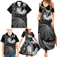 Personalised New Zealand Aotearoa Darts Masters Family Matching Summer Maxi Dress and Hawaiian Shirt Silver Fern and Maori Spirit - Polynesian Pride
