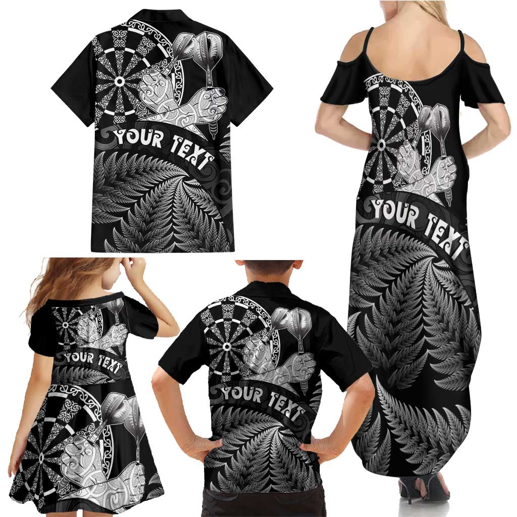 Personalised New Zealand Aotearoa Darts Masters Family Matching Summer Maxi Dress and Hawaiian Shirt Silver Fern and Maori Spirit - Polynesian Pride