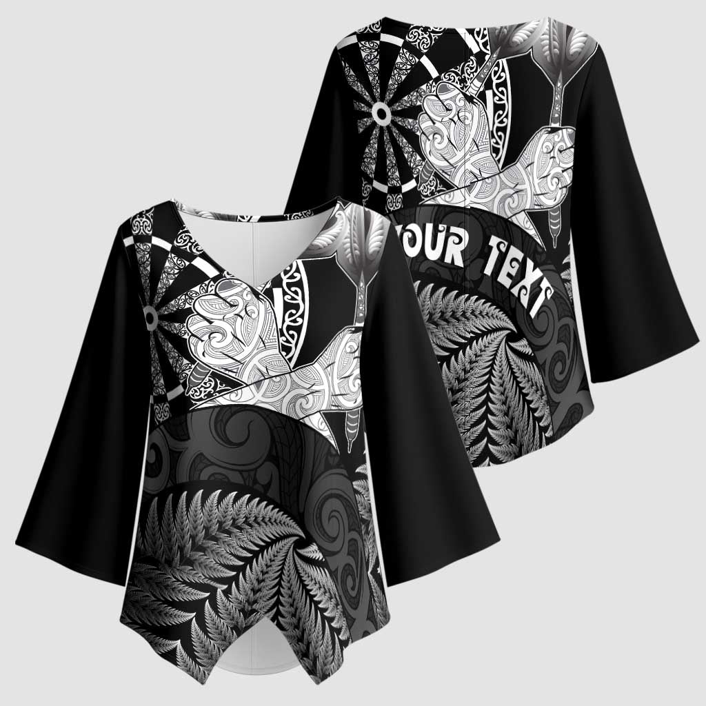 Personalised New Zealand Aotearoa Darts Masters Kimono Sleeve Blouse Silver Fern and Maori Spirit - Polynesian Pride