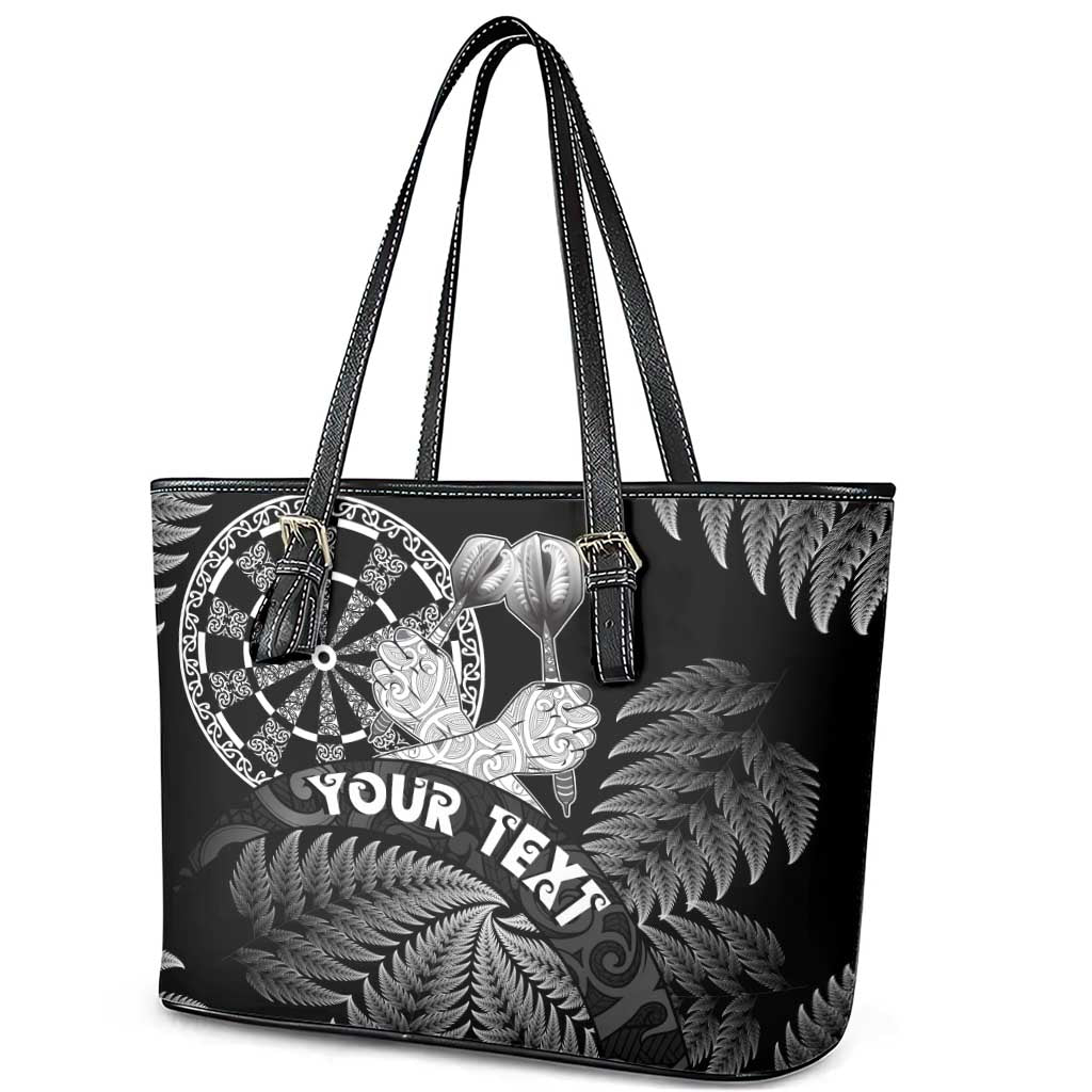 Personalised New Zealand Aotearoa Darts Masters Leather Tote Bag Silver Fern and Maori Spirit - Polynesian Pride
