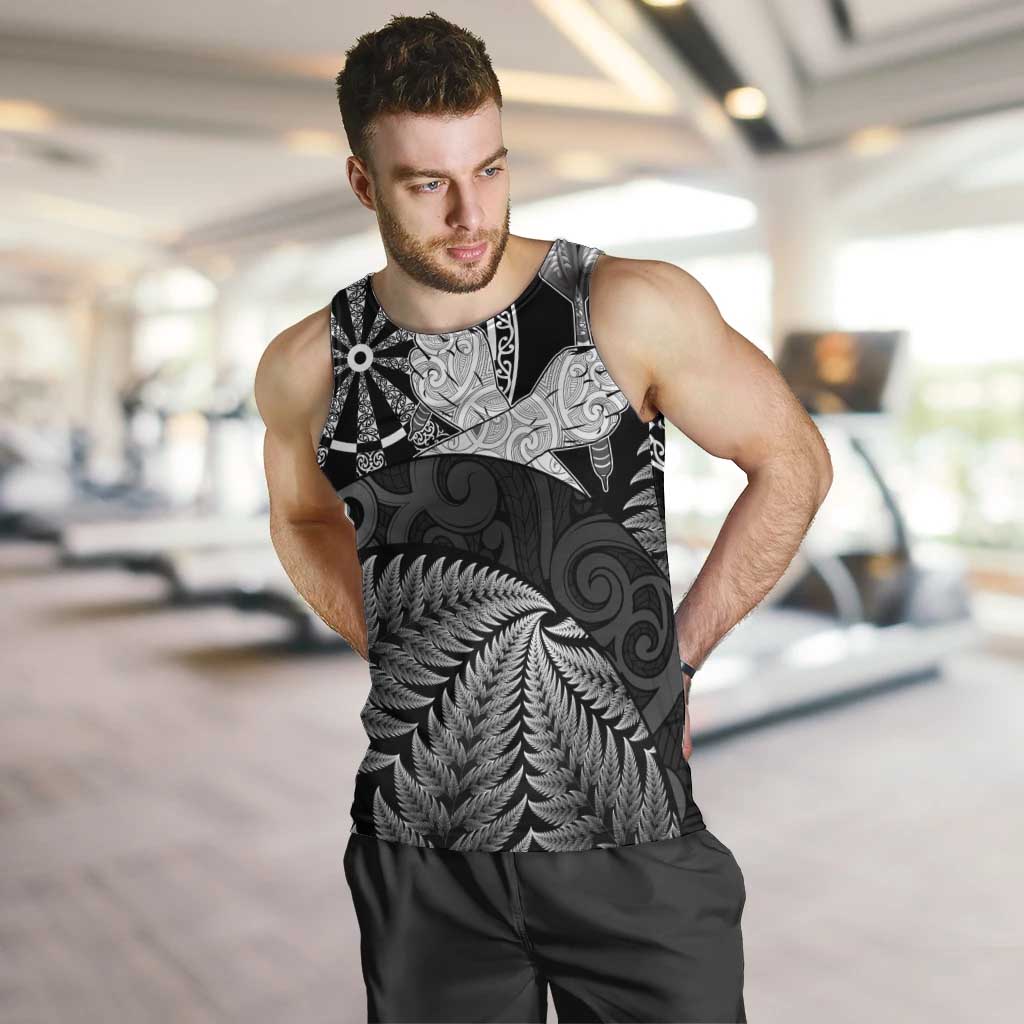 Personalised New Zealand Aotearoa Darts Masters Men Tank Top Silver Fern and Maori Spirit - Polynesian Pride