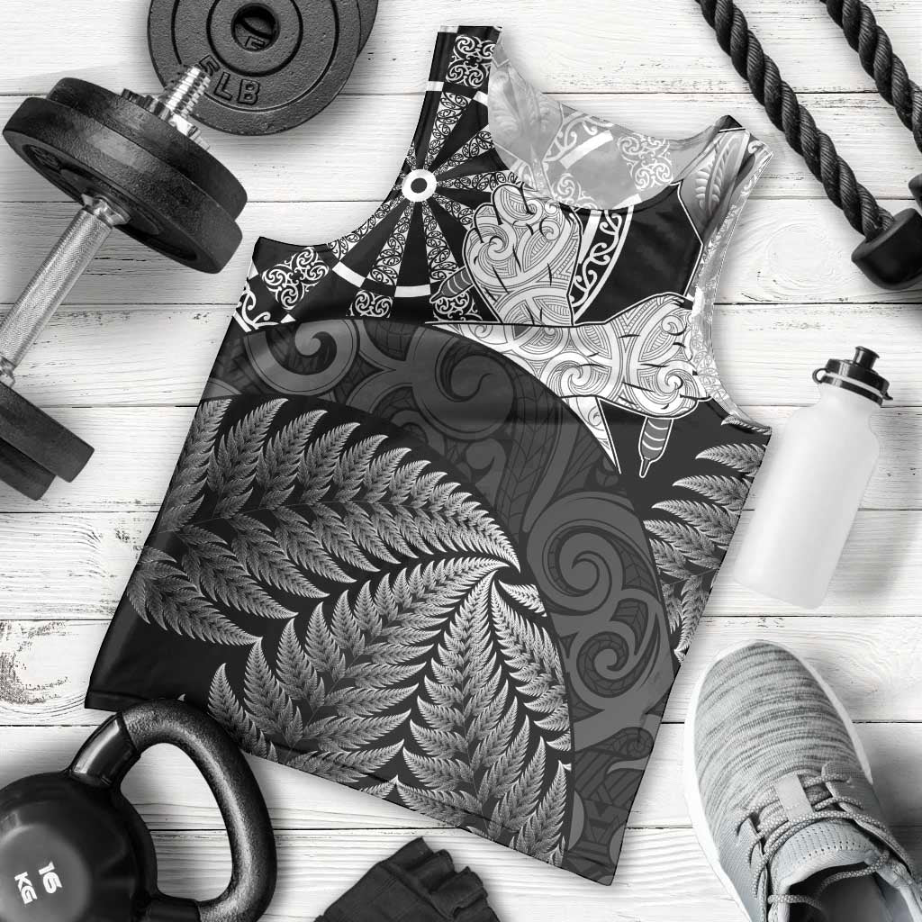Personalised New Zealand Aotearoa Darts Masters Men Tank Top Silver Fern and Maori Spirit - Polynesian Pride